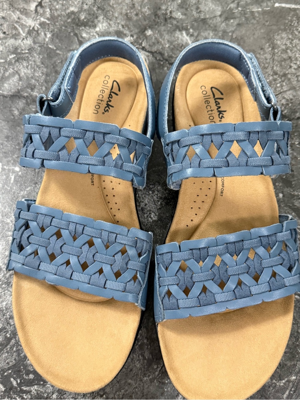 Clarks Laurieann Lily Leather Woven Strap Sandals Denim Blue Sz 11M